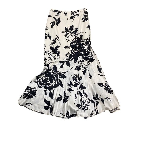 DAVID MEISTER WOMEN'S BLACK AND IVORY LONG SATIN SKIRT SZ 6 - Picture 2 of 8
